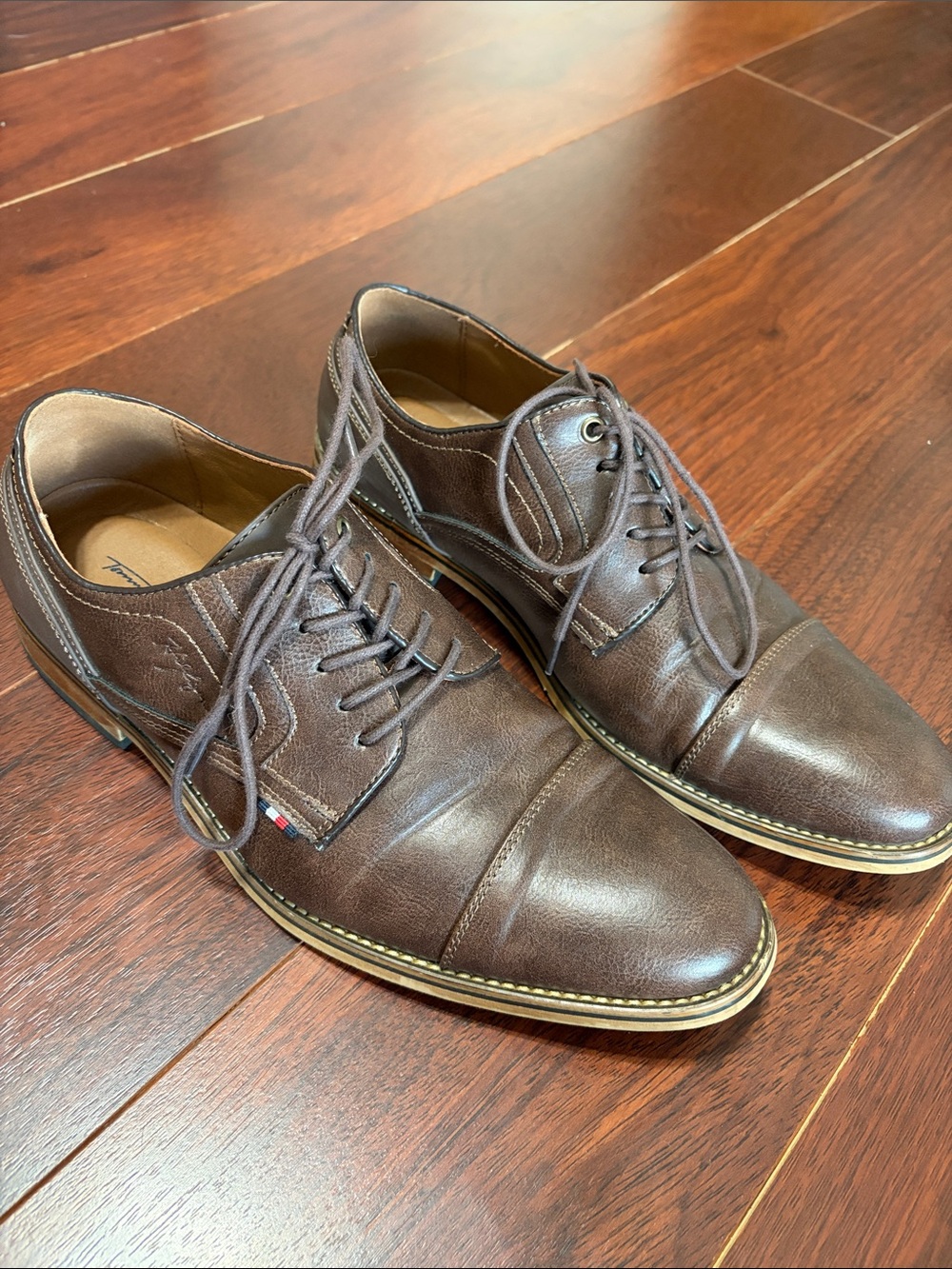 Tommy Hilfiger Brown Leather Cap-Toe Derby Shoes